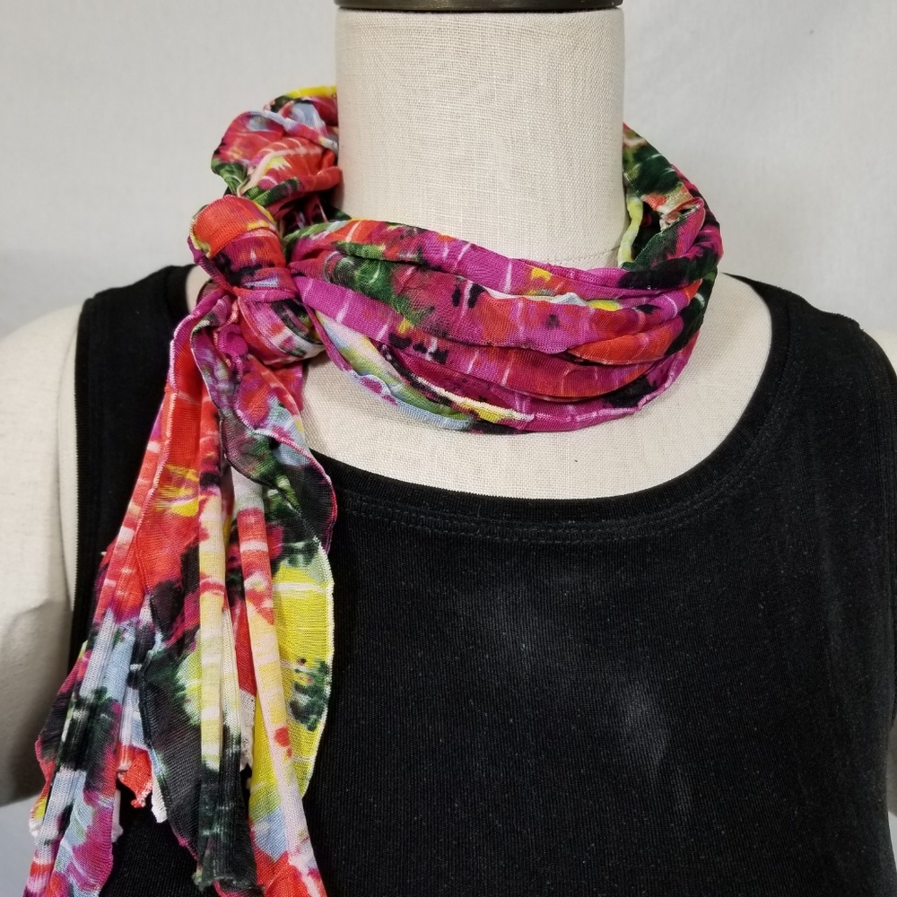 Red and Magenta Solid & Patterned Scarf Accessory - Picture 4 of 8